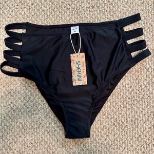 Black Bikini Bottoms with Decorative Strap Details